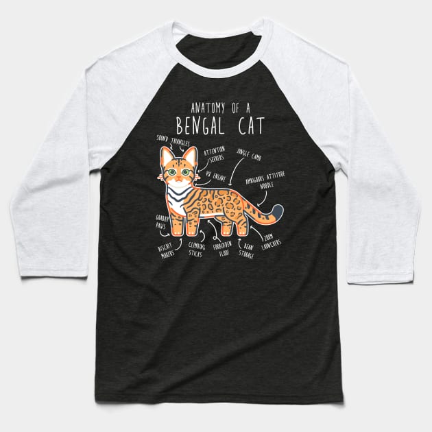 Bengal Cat Anatomy Baseball T-Shirt by Psitta